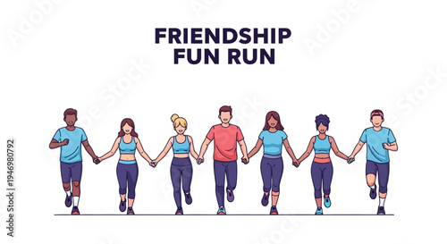 Group Of People Running And Holding Hands For Friendship Fun And Exercise Together