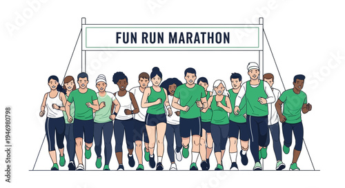 Group Of People Running in a Marathon, Depicting Fun and Healthy Lifestyle