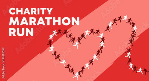 Heart Shaped Marathon Run: Symbolic Charity Event With Runners in Red and White