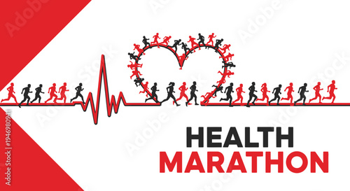 Heartbeat Marathon Runners Forming A Healthy Heart Symbol