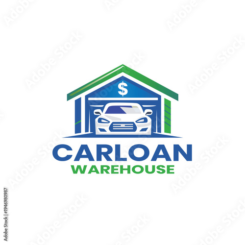 Car loan warehouse logo with dollar sign and garage icon