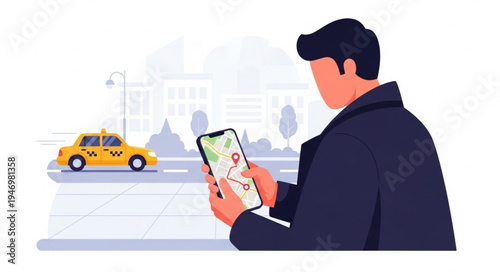 Man Using Phone for Taxi.