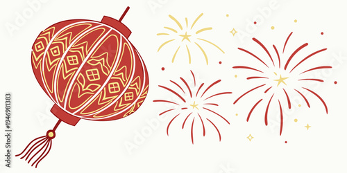 Vibrant red chinese lantern and fireworks on celebrating festive occasions