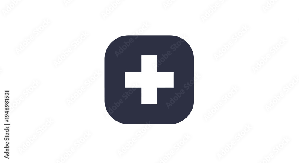 Fototapeta premium White Plus Sign on Dark Blue Square.