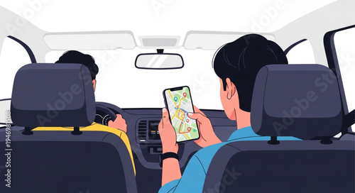 Man Using Phone in Car.