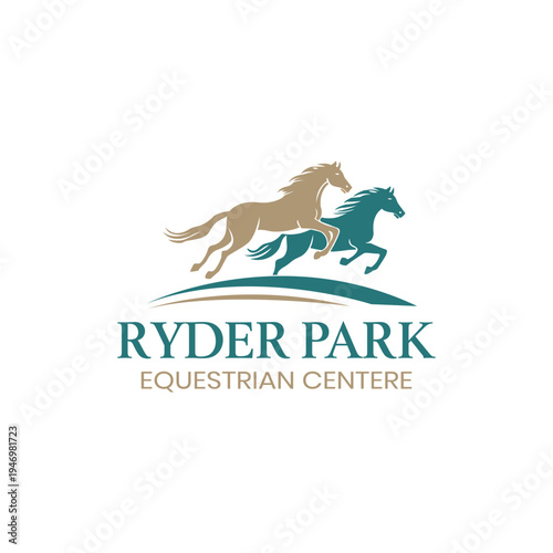 Ryder Park equestrian center logo with running horse silhouette.