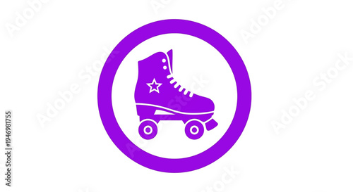 Purple Roller Skate Icon in Circle.