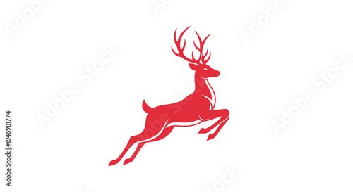 Red Deer Stag Running Silhouette Illustration.