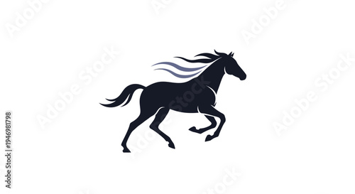 Running Horse Silhouette with Flowing Mane.