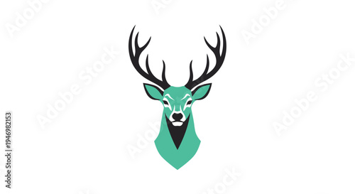 Stylized Deer Head with Antlers Illustration.