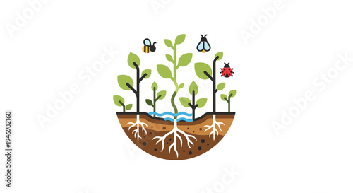 Green plants growing in brown soil.