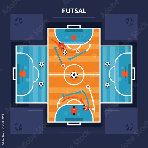Illustrated Futsal Field Depiction With Player Movement Strategies And Team Positions Explained