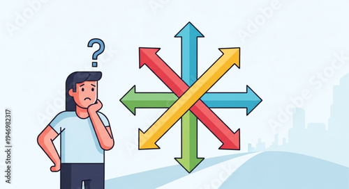 Man Thinking With Arrows Decision.