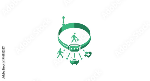 Green smartwatch with fitness icons.