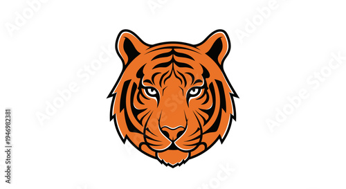 Tiger Head Illustration Orange Black Stripes.
