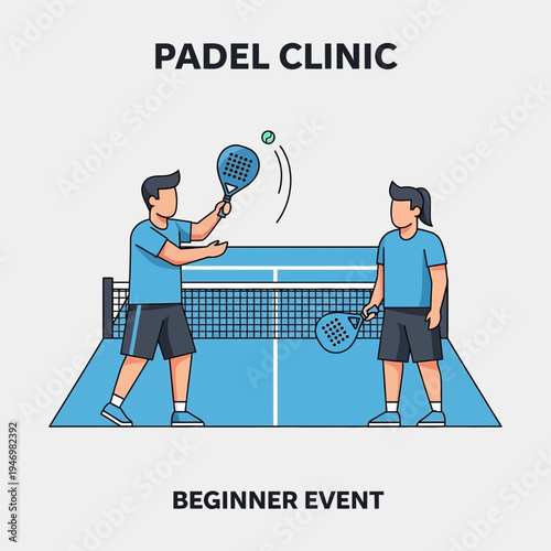 Illustrated Padel Match Depicting Beginners Event Featuring Players in Dynamic Action