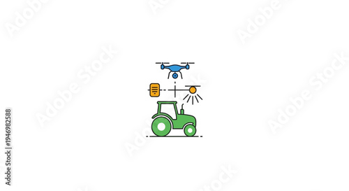 Green Tractor With Drone Above.