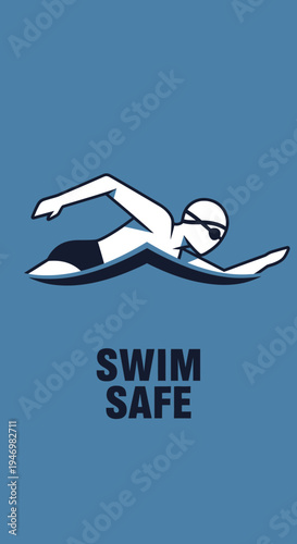 Illustrated Swimmer Demonstrating Safety in Water with a Clean and Modern Aesthetic