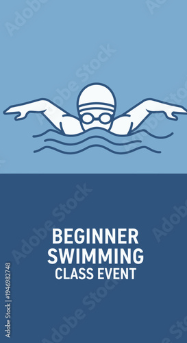 Illustrated Swimming Lesson Advertisement Promoting Beginner Swimming Classes For Everyone's