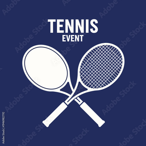 Illustrated Tennis Event Emblem on a Deep Blue Backdrop Representing Sporting Tournament