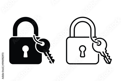 Lock and Key Icons Black and White Security Protection Symbol Vector