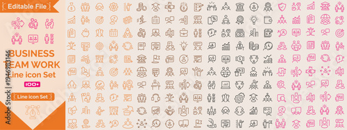 Business teamwork, team building, work group and human resources minimal thin line web icon set. Outline icons collection. Simple vector illustration.