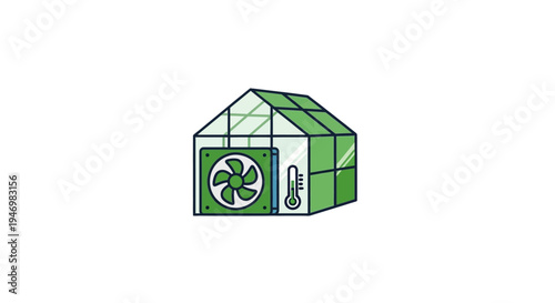Greenhouse with fan and thermometer.