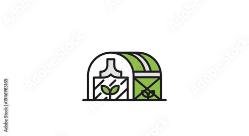 Greenhouse with plant and bottle.