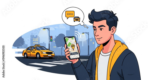 Man Using Phone For Taxi.