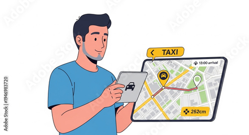 Man Using Phone for Taxi.