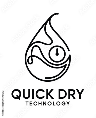Quick Dry Label Icon Quick and Fast Dry Clothes Logo Badge Line Sticker Vector