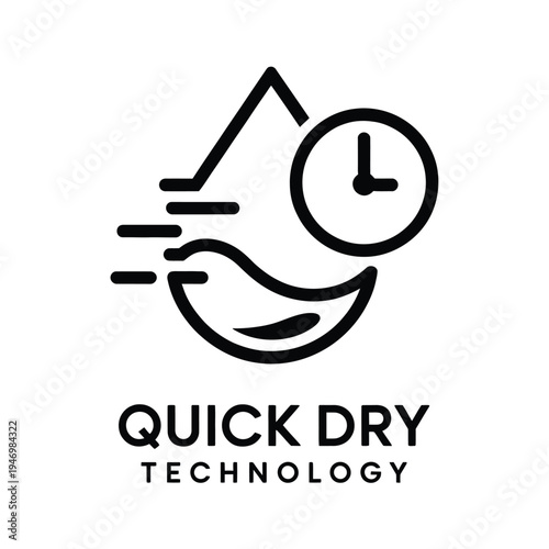 Quick Dry Icon Set Fast Drying Clothes Clock Symbol Black Vector Illustration
