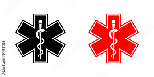 Emergency Medical Star of Life Symbol Icon Set Healthcare Emergency Service Sign