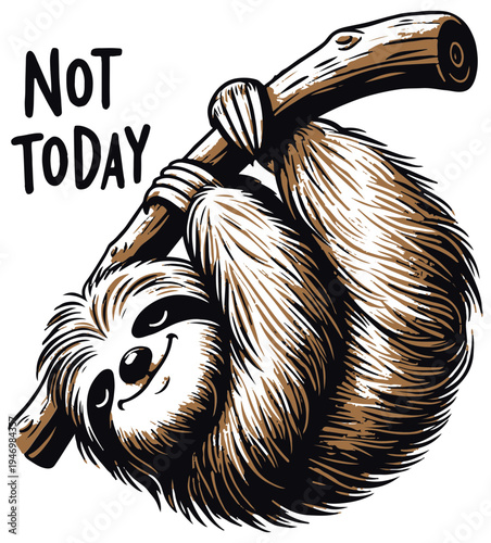 A lazy sloth perfectly capturing the mood of avoiding responsibilities. The simple composition works very well for stickers and casual apparel.