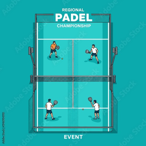 Illustrated View of Padel Players During A Regional Championship Tournament Event