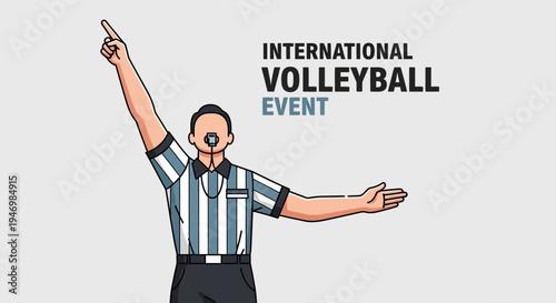 Illustrated Volleyball Referee Signals a Call at an International Championship Event