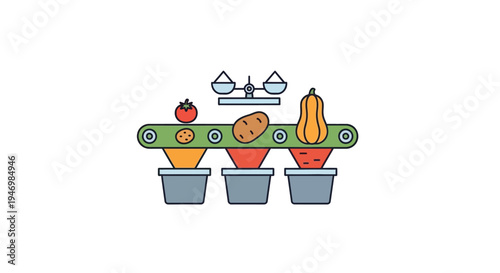 Industrial conveyor belt with potted plants.