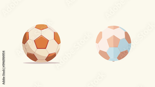 Two soccer balls displayed in a clean graphic illustration with a minimalist design on a light background