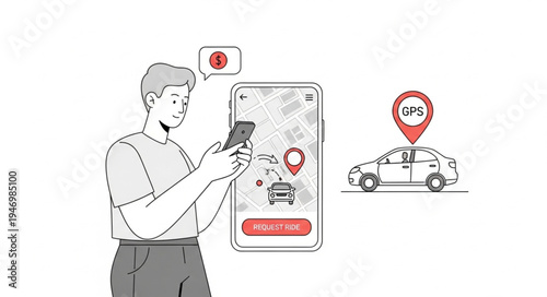Man Using Phone with Car.