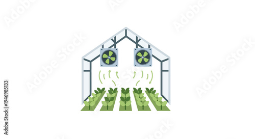 Greenhouse with rows of plants inside.