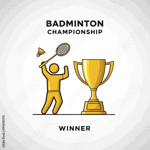 Illustration Of A Badminton Champion Holding A Racket, Shuttlecock, And Trophy In Vector Format