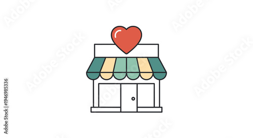 Heart shaped sign on storefront awning.