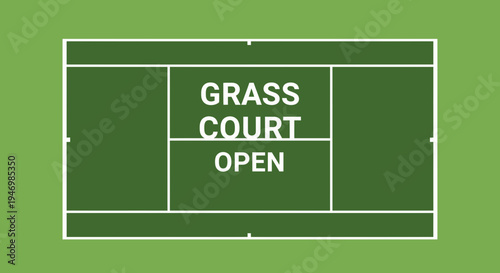 Illustration Of A Green Grass Tennis Court, Open For Competition And Play