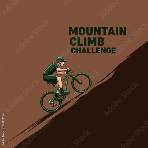 Illustration Of A Mountain Biker Overcoming Ascent On An Extreme Mountain Challenge Expedition