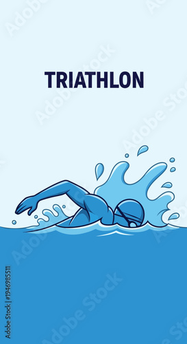 Illustration Of A Swimmer In Action, Triathlon Concept Depicting Athleticism and Endurance