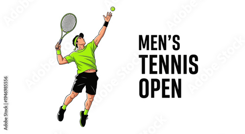 Illustration Of A Tennis Player Serving During The Men's Tennis Open Tournament
