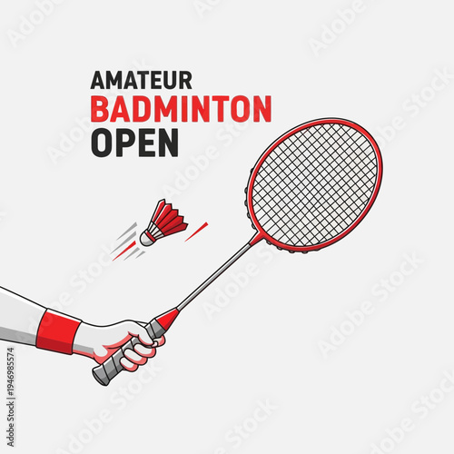 Illustration Of Amateur Badminton Open Tournament With Racket And Shuttlecock For Advertisement