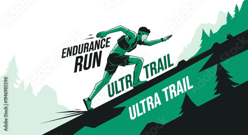 Illustration Of An Athlete Performing Ultra Trail Running In A Mountainous Environment