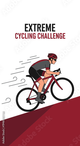 Illustrative Depiction Of A Cyclist Undertaking An Extreme Cycling Endurance Test On Red Gradient
