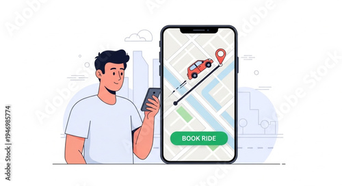 Man Using Phone with Map.